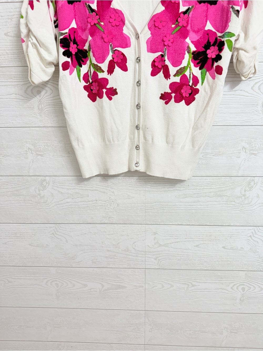 SINC International ConceptsWomen’s Brig Floral Pink V-Neck Cardigan Sweater. SIz - Picture 3 of 7